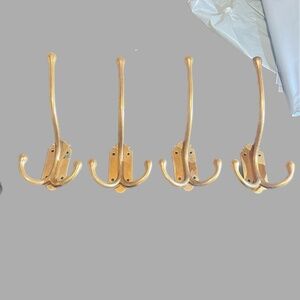 Vintage Set of 4 Three Prong Wall Mount Coat Hat Double Hooks